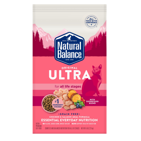 Natural Balance Original Ultra Grain Free Chicken & Salmon Meal Formula Dry Cat Food, 2.72 kg - ناتورال بالانكي وريجينال — للقطط طعام جاف بنكهة الدجاج خالٍ من الحبوب، 2.72 كجم