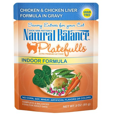 Natural Balance Platefulls Indoor Formula Chicken & Chicken Liver in Gravy Wet Cat Food, 85 g - ناتورال بالانكي بلاتيفوللس — للقطط طعام رطب بنكهة الدجاج، 85 جم