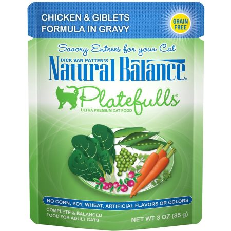Natural Balance Platefuls Chicken & Giblets Formula in Gravy Pouches Wet Cat Food, 85 g - ناتورال بالانكي بلاتيفولس — للقطط طعام رطب بنكهة الدجاج، 85 جم