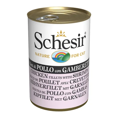 Schesir Chicken Fillets with Shrimps Wet Cat Food, 140g - شيسير تشيكين فيلليتس — للقطط طعام رطب بنكهة الدجاج، 140 جم