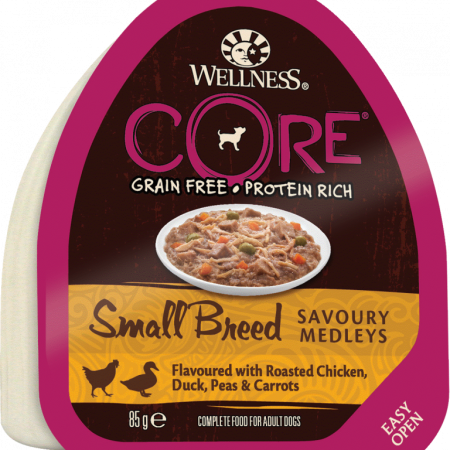 Wellness CORE Savoury Medleys Small Breed Chicken, Duck, Peas & Carrots Wet Dog Food, 85 g - أويللنيسس كوري سافوري — للكلاب طعام رطب بنكهة الدجاج، 85 جم