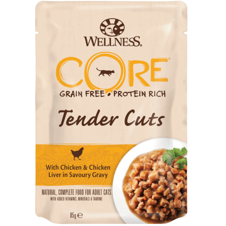 Wellness CORE Tender Cuts Chicken & Chicken Liver Wet Cat Food, 85 g - أويللنيسس كوري تيندير — للقطط طعام رطب بنكهة الدجاج، 85 جم