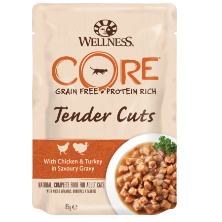 Wellness CORE Tender Cuts Chicken & Turkey Wet Cat Food, 85 g - أويللنيسس كوري تيندير — للقطط طعام رطب بنكهة الدجاج، 85 جم