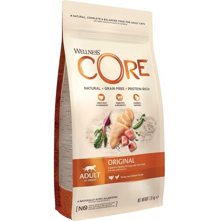 Wellness CORE Grain Free Original Turkey and Chicken Recipe Dry Cat Food, 1.75 kg - أويللنيسس كوري جراين — للقطط طعام جاف بنكهة الدجاج خالٍ من الحبوب، 1.75 كجم