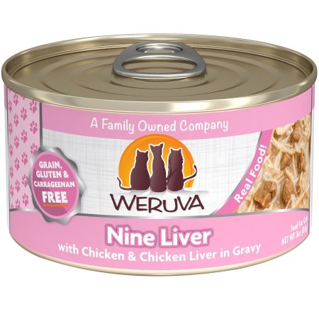 Weruva Nine Liver with Chicken & Chicken Liver in Gravy Wet Cat Food, 85 g - أويروفا نيني ليفير — للقطط طعام رطب بنكهة الدجاج، 85 جم