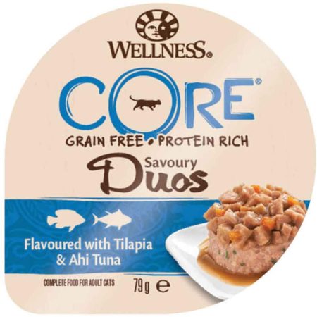 Wellness CORE Savoury Duo Tilapia & Tuna Wet Cat Food, 79 g - أويللنيسس كوري سافوري — للقطط طعام رطب بنكهة التونة، 79 جم