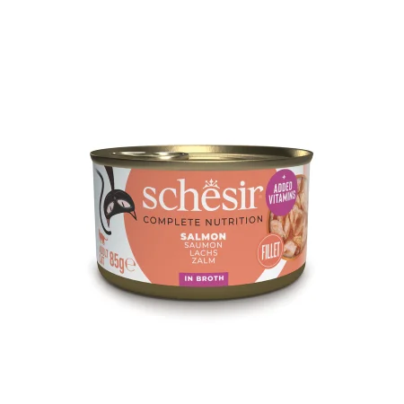 Schesir Complete Nutrition Salmon in Broth Wet Cat Food, 85g - شيسير كومبليتي نوتريشن — للقطط طعام رطب بنكهة السلمون، 85 جم