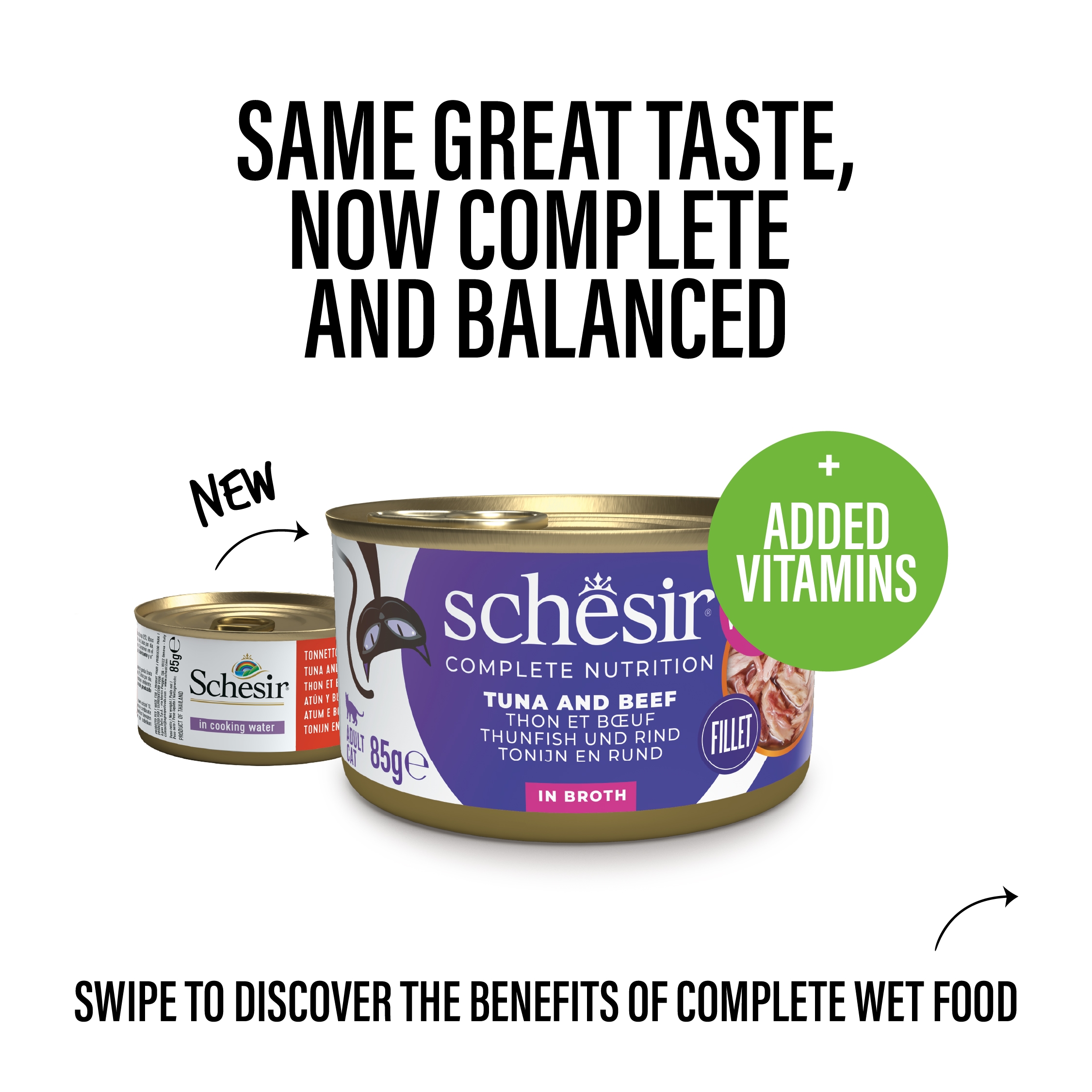 Schesir Complete Nutrition Tuna with Beef in Broth Wet Cat Food, 85g - شيسير كومبليتي نوتريشن — للقطط طعام رطب بنكهة التونة، 85 جم - Image 2