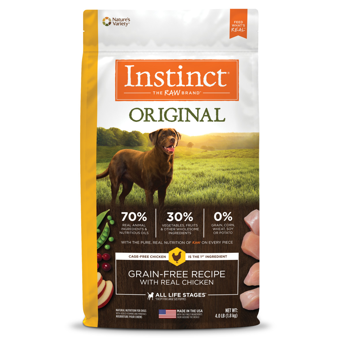 Instinct Original Grain-Free Recipe Real Chicken Dry Dog Food - إنستينكت وريجينال جراين — للكلاب طعام جاف بنكهة الدجاج خالٍ من الحبوب
