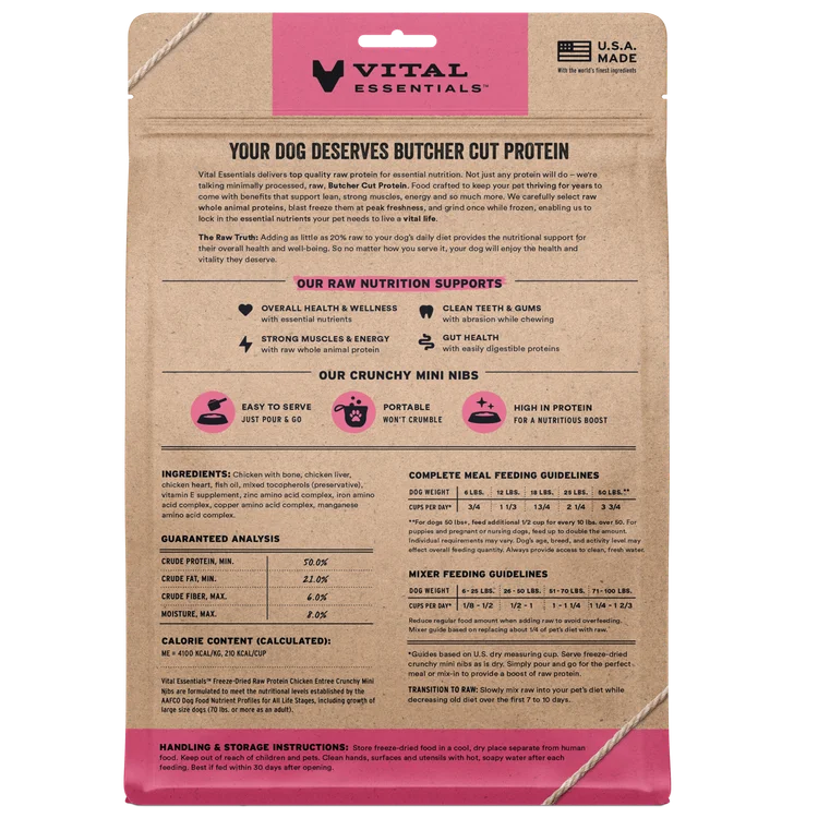 Vital Essentials Chicken Crunchy Mini Nibs Dry Dog Food, 5.5 oz - فيتال يسسينتيالس تشيكين — للكلاب طعام جاف بنكهة الدجاج - Image 3