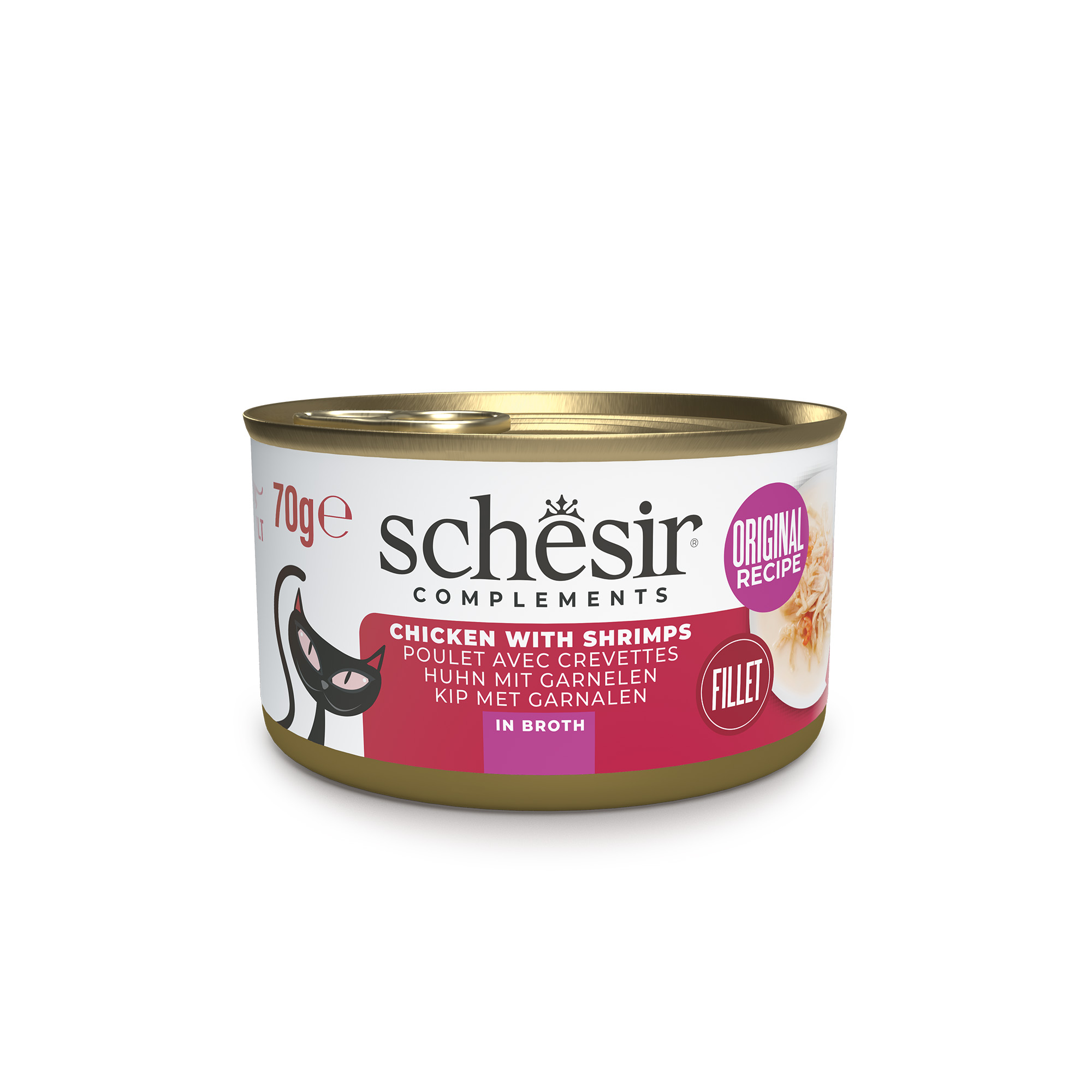 Schesir Chicken with Shrimps in Broth Wet Cat Food, 70g - شيسير تشيكين ويث — للقطط طعام رطب بنكهة الدجاج، 70 جم