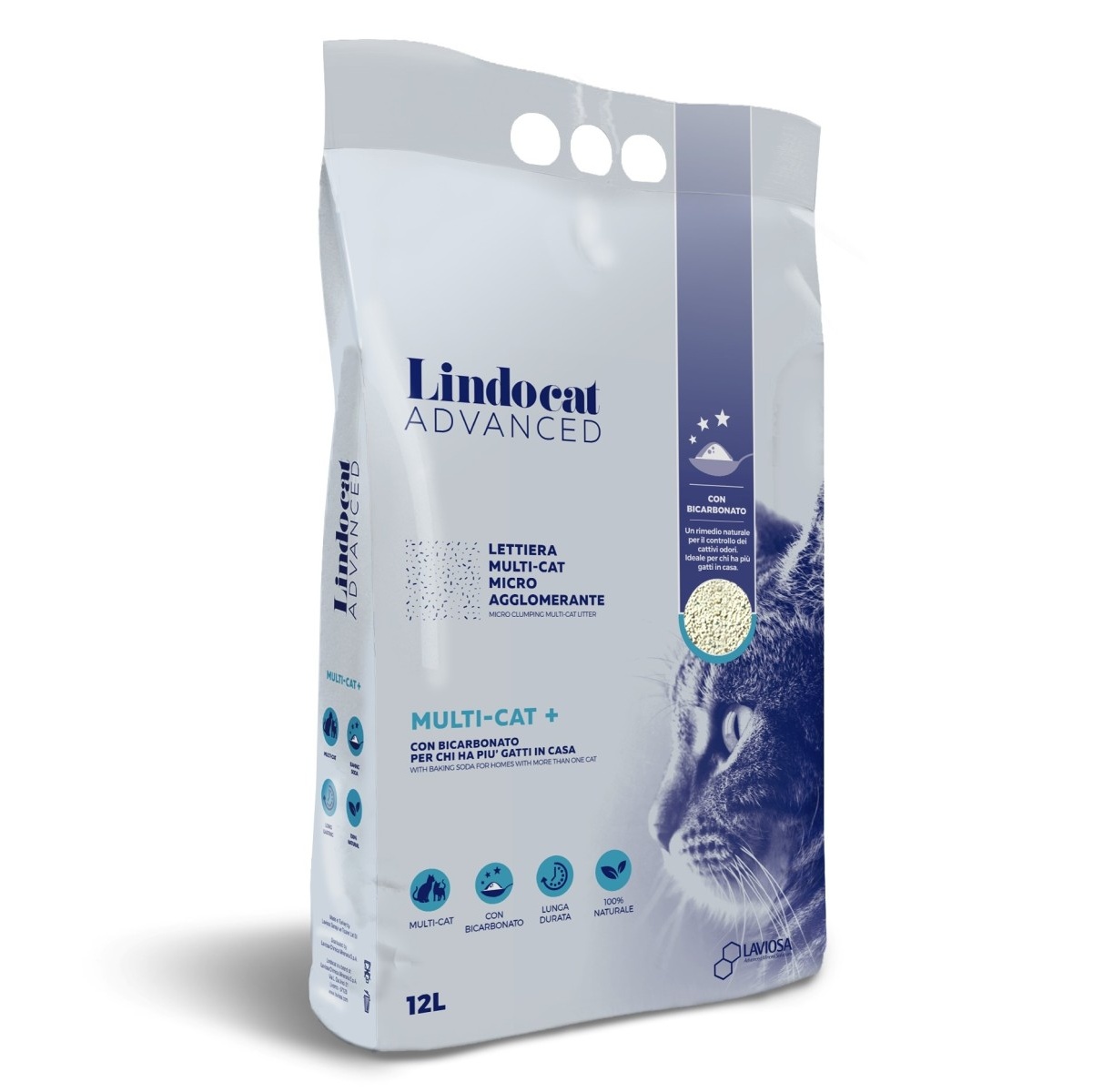 LindoCat Advanced Multi-Cat + (Fragrance-free) White Bentonite Cat Litter, 12L - ليندوكات ادفانكيد مولتي — للقطط رمل قطط، 12 لتر