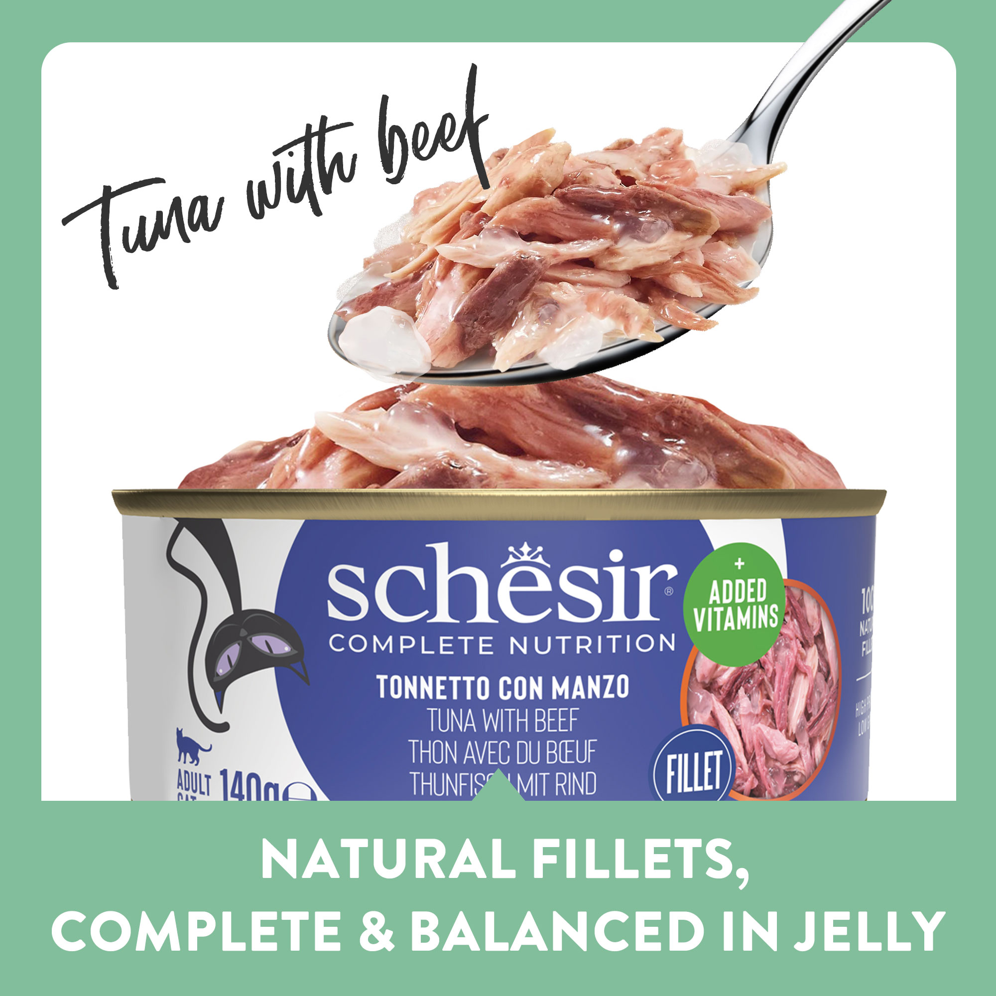 Schesir Complete Nutrition Tuna with Beef in Jelly Wet Cat Food, 140g - شيسير كومبليتي نوتريشن — للقطط طعام رطب بنكهة التونة، 140 جم - Image 3