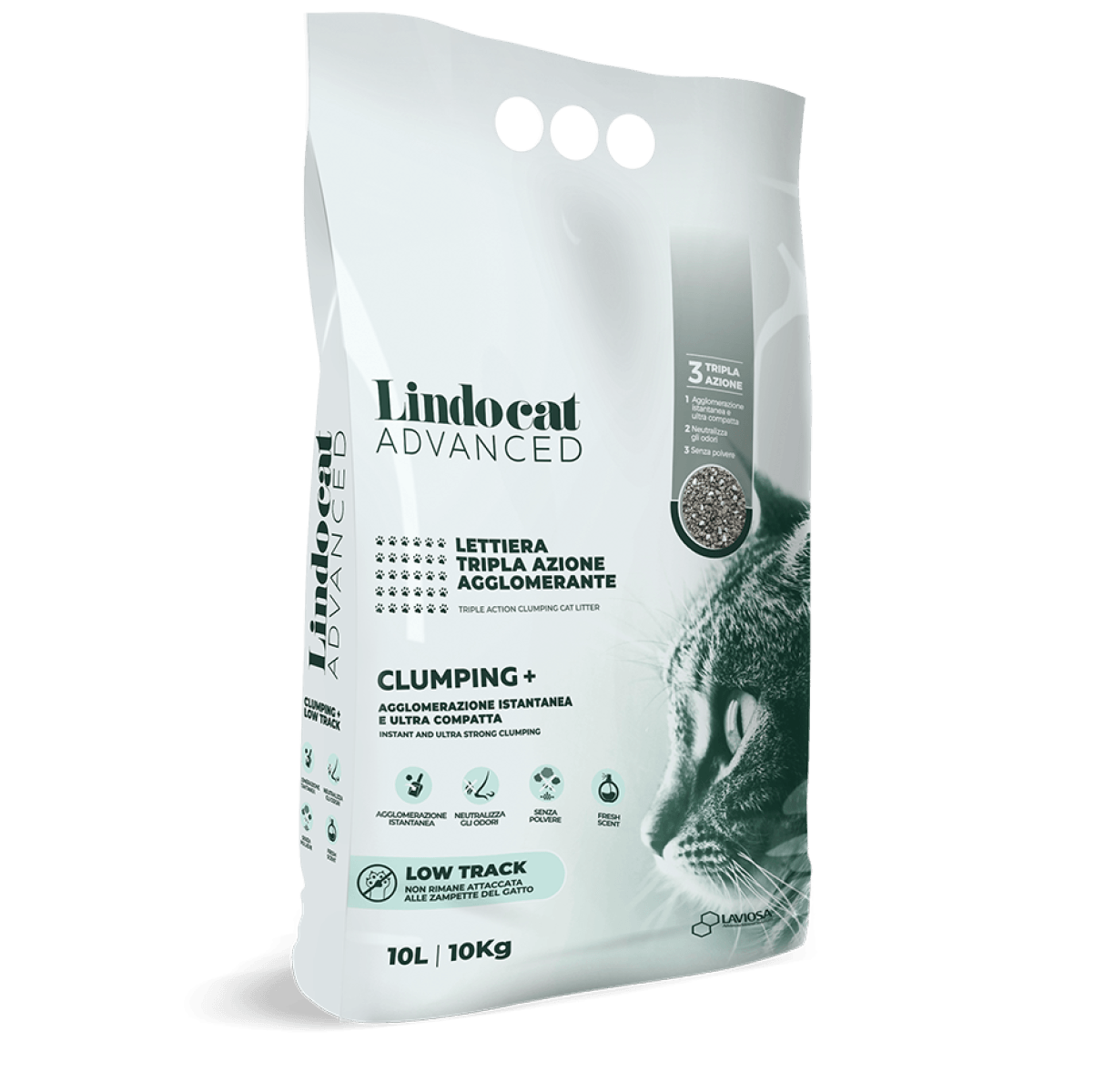 Lindocat Advanced Clumping + Low Track (Fragrance-free) Natural Bentonite Cat Litter, 10 L - ليندوكات ادفانكيد كلومبينج — للقطط رمل قطط، 10 لتر