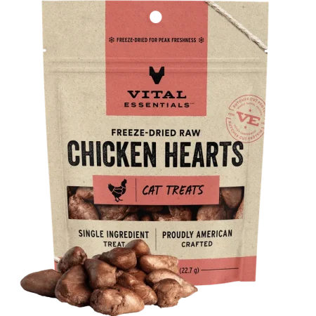 Vital Essentials Freeze-Dried Chicken Hearts Cat Treat 0.8 oz - فيتال يسسينتيالس فريزي — للقطط مكافآت بنكهة الدجاج