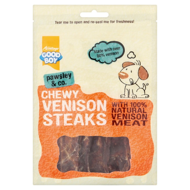 Good Boy Chewy Venison Steaks Dog Treat, 80g - جود بوي تشيوي — للكلاب مكافآت، 80 جم