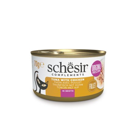 Schesir Tuna with Chicken in Broth Wet Cat Food, 70g - شيسير تونا ويث — للقطط طعام رطب بنكهة الدجاج، 70 جم