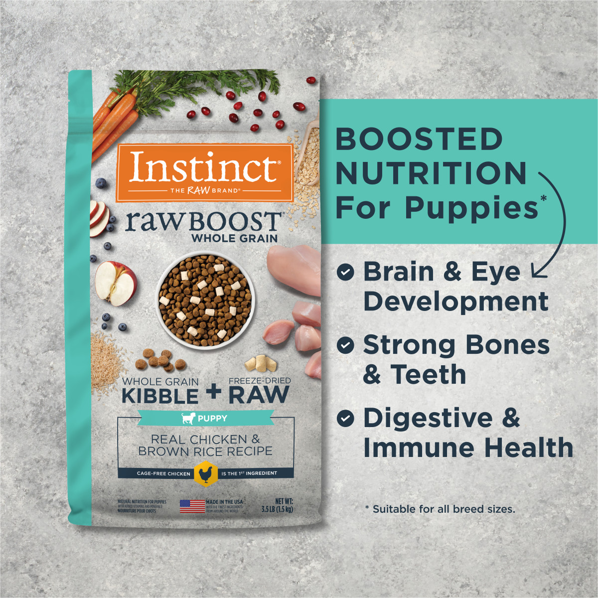 Instinct Raw Boost Whole-Grain Chicken & Brown Rice Dry Puppy Food, 1.5 kg - إنستينكت راو بوست — للكلاب طعام جاف بنكهة الدجاج الجِراء، 1.5 كجم - Image 3