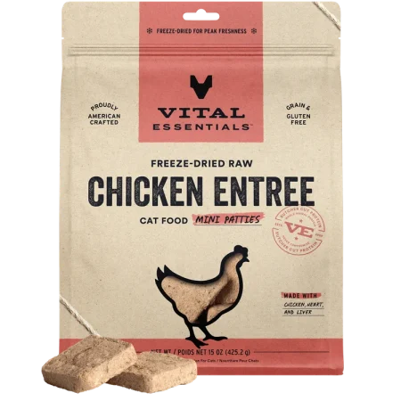 Vital Essentials Chicken Mini Patties Dry Cat Food 8 oz - فيتال يسسينتيالس تشيكين — للقطط طعام جاف بنكهة الدجاج