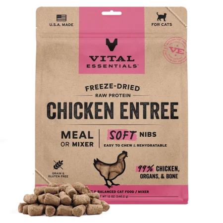 Vital Essentials Chicken Soft Nibs Dry Cat Food, 12 oz - فيتال يسسينتيالس تشيكين — للقطط طعام جاف بنكهة الدجاج