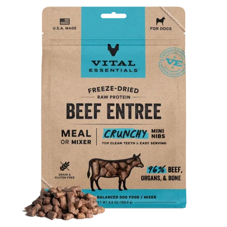 Vital Essentials Beef Crunchy Mini Nibs Dry Dog Food, 5.5 oz - فيتال يسسينتيالس بيف — للكلاب طعام جاف بنكهة اللحم البقري