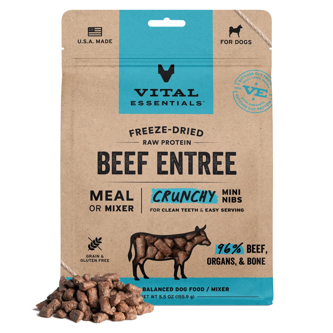 Vital Essentials Beef Crunchy Mini Nibs Dry Dog Food, 5.5 oz - فيتال يسسينتيالس بيف — للكلاب طعام جاف بنكهة اللحم البقري