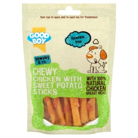 Good Boy Chewy Chicken with Sweet Potato Sticks Dog Treat, 90g - جود بوي تشيوي — للكلاب مكافآت بنكهة الدجاج، 90 جم