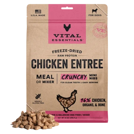 Vital Essentials Chicken Crunchy Mini Nibs Dry Dog Food, 5.5 oz - فيتال يسسينتيالس تشيكين — للكلاب طعام جاف بنكهة الدجاج