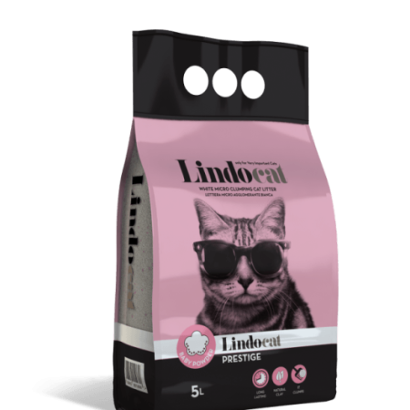 LindoCat White Bentonite Prestige Baby Powder Fragrance 5L - ليندوكات وهيتي بينتونيتي — للقطط، 5 لتر