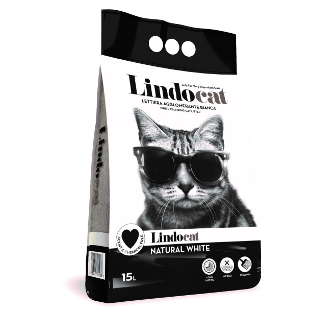 LindoCat White Bentonite Natural White Fragrance free, 15L - ليندوكات وهيتي بينتونيتي — للقطط، 15 لتر - Image 2