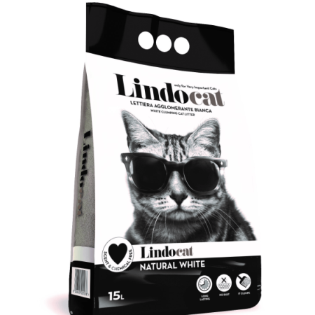 LindoCat White Bentonite Natural White Fragrance free, 15L - ليندوكات وهيتي بينتونيتي — للقطط، 15 لتر