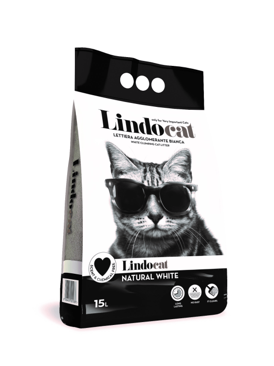 LindoCat White Bentonite Natural White Fragrance free, 15L - ليندوكات وهيتي بينتونيتي — للقطط، 15 لتر