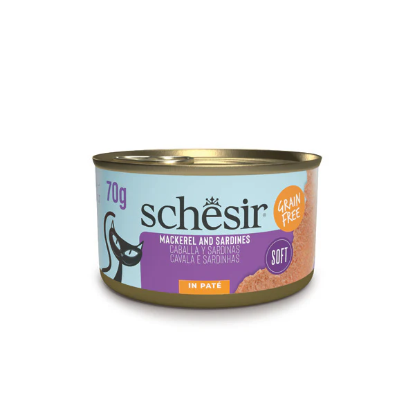 Schesir Mackerel & Sardine Pate Wet Cat Food, 70g - شيسير ماكيريل و امب; — للقطط طعام رطب بنكهة السردين، 70 جم