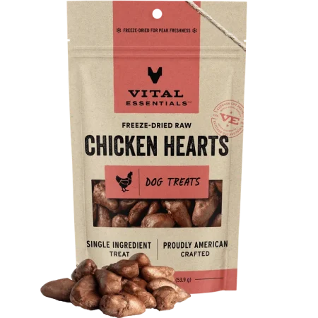 Vital Essentials Freeze-Dried Chicken Hearts Dog Treat 1.9 oz - فيتال يسسينتيالس فريزي — للكلاب مكافآت بنكهة الدجاج