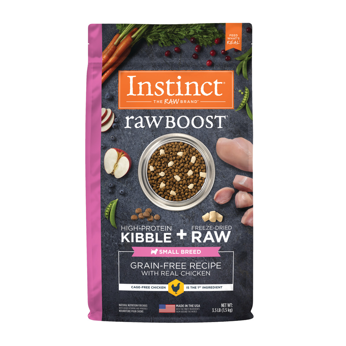 Instinct Raw Boost Real Chicken Small Breed Dry Dog Food, 1.5kg - إنستينكت راو بوست — للكلاب طعام جاف بنكهة الدجاج، 1.5 كجم