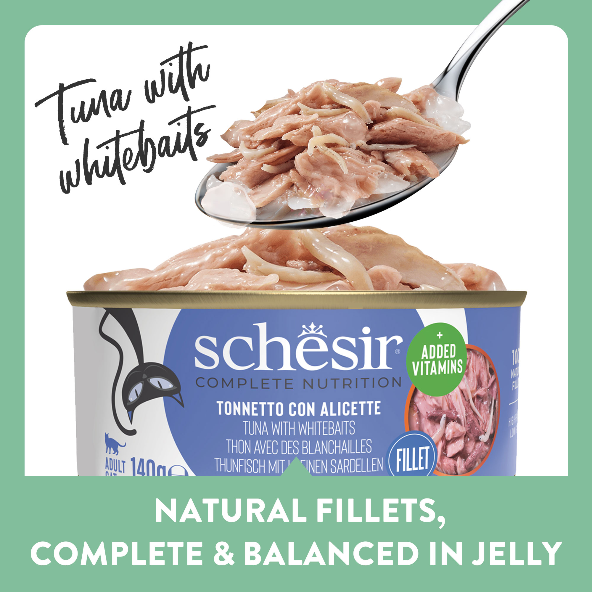 Schesir Tuna with Whitebaits in Jelly Wet Cat Food, 140g - شيسير تونا ويث — للقطط طعام رطب بنكهة التونة، 140 جم - Image 8