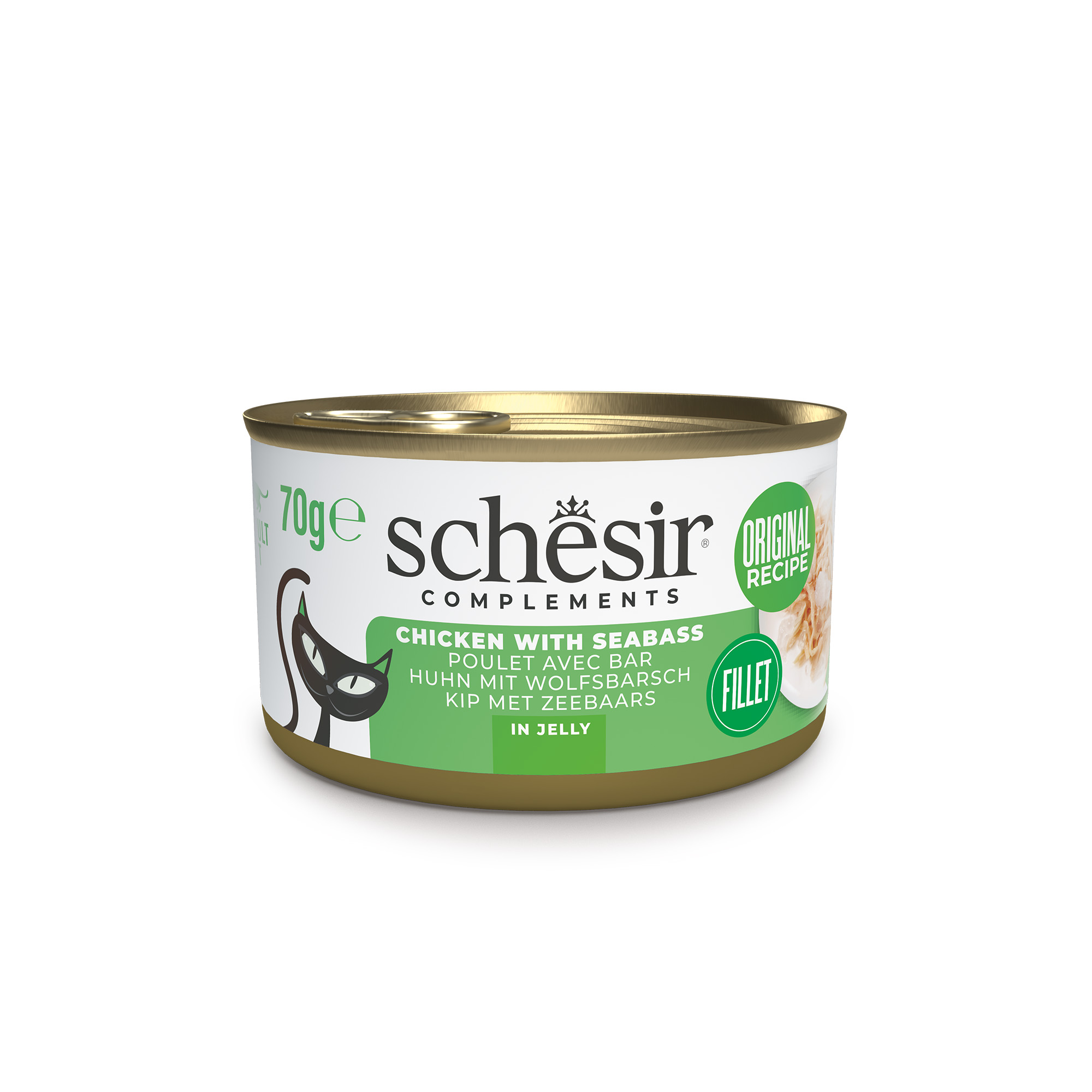 Schesir Chicken with Seabass in Jelly Wet Cat Food, 70g - شيسير تشيكين ويث — للقطط طعام رطب بنكهة الدجاج، 70 جم