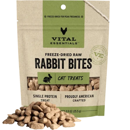 Vital Essentials Freeze-Dried Rabbit Bites Cat Treat 0.9 oz - فيتال يسسينتيالس فريزي — للقطط مكافآت بنكهة الأرنب