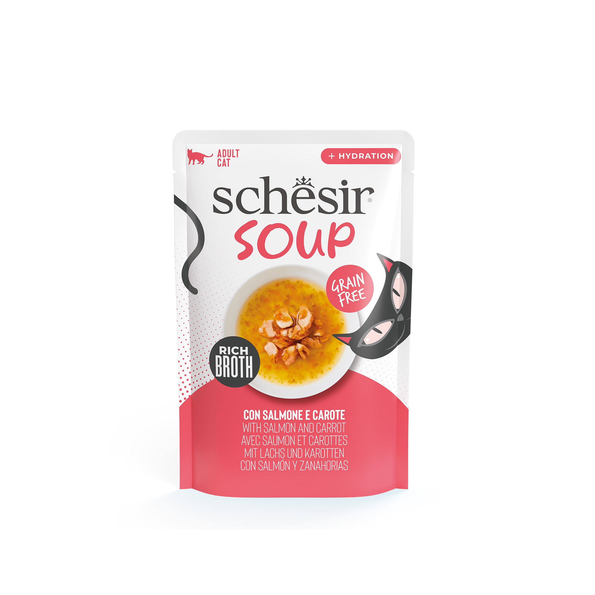 Schesir Soup Salmon with Carrots Wet Cat Food, 40g - شيسير سوب سالمون — للقطط طعام رطب بنكهة السلمون، 40 جم