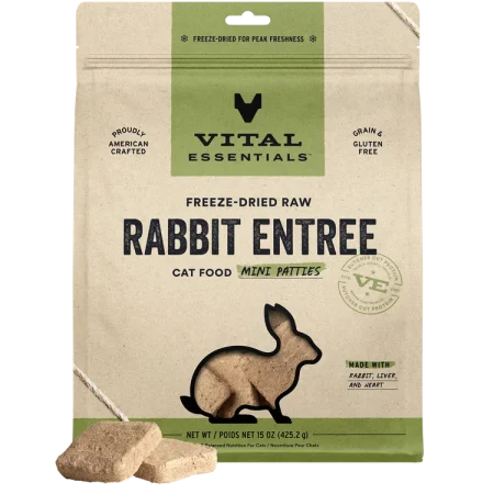 Vital Essentials Rabbit Mini Patties Dry Cat Food 8 oz - فيتال يسسينتيالس راببيت — للقطط طعام جاف بنكهة الأرنب