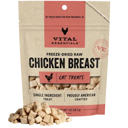 Vital Essentials Chicken Breast Freeze-Dried RAW Cat Treat - فيتال يسسينتيالس تشيكين — للقطط مكافآت بنكهة الدجاج