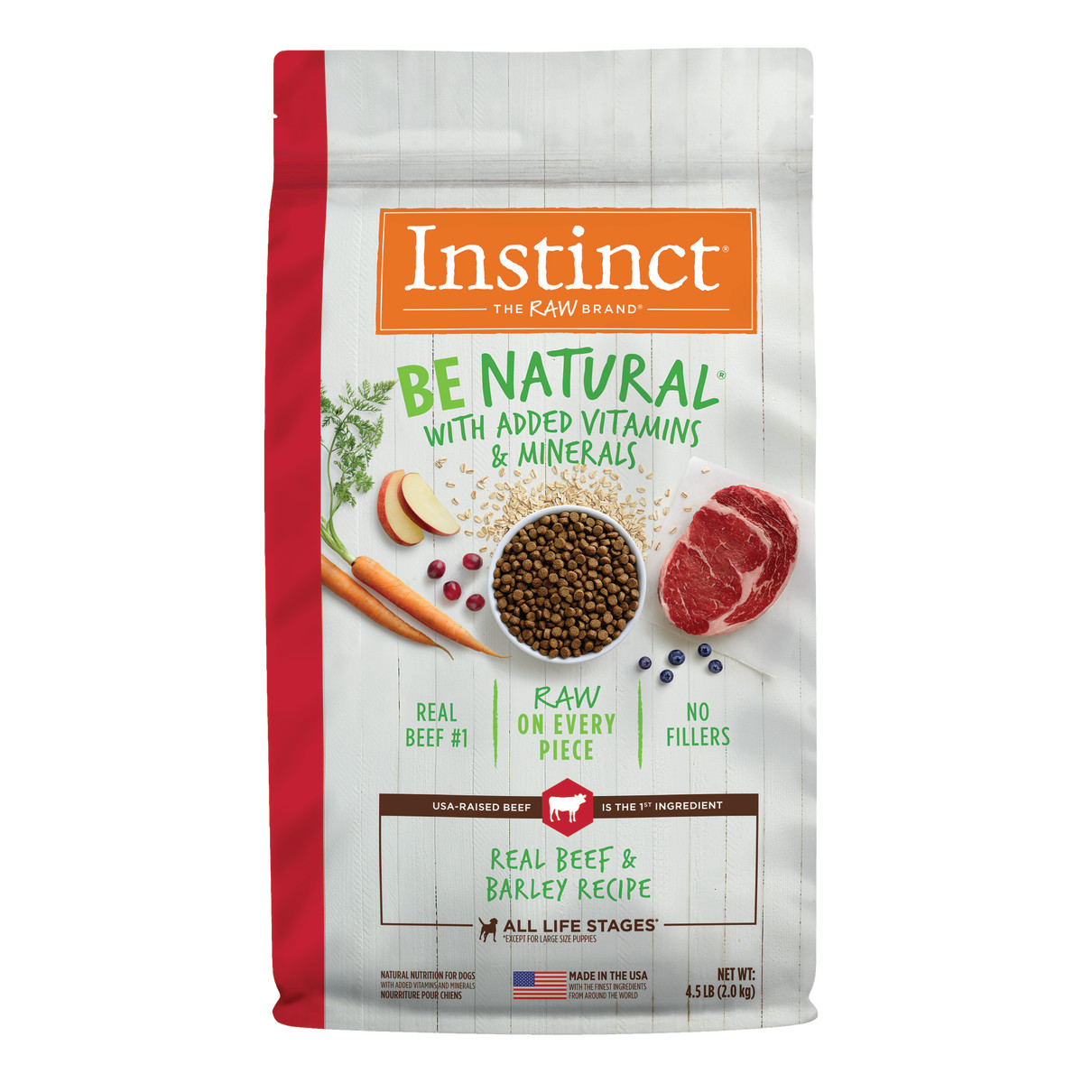 Instinct Be Natural Real Beef & Barley Dry Dog Food, 2 kg - إنستينكت بي ناتورال — للكلاب طعام جاف بنكهة اللحم البقري، 2 كجم