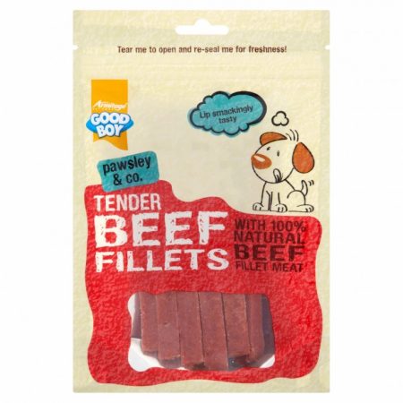 Good Boy Tender Beef Fillets Dog Treat, 90g - جود بوي تيندير — للكلاب مكافآت بنكهة اللحم البقري، 90 جم