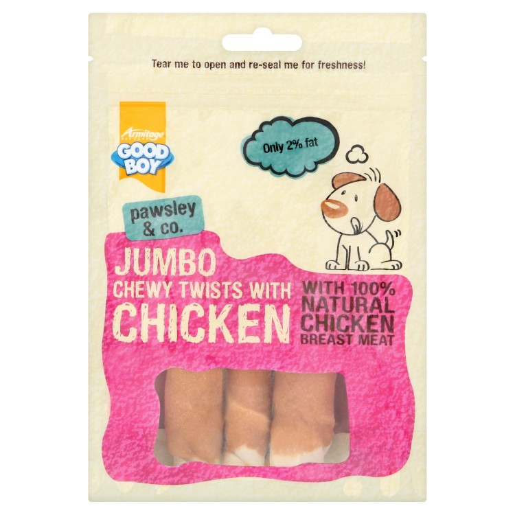 Good Boy Jumbo Chicken Chewy Twist, Dog Treats 100g - جود بوي جومبو — للكلاب مكافآت بنكهة الدجاج، 100 جم