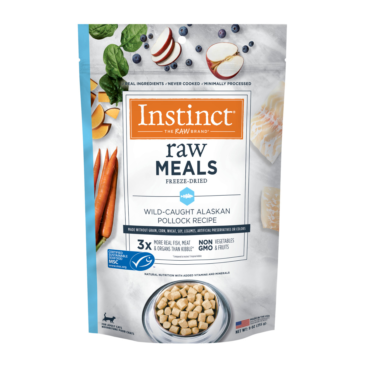 Instinct Raw Meals Wild Caught Alaskan Pollock Recipe Freeze-Dried Cat Food, 9oz - إنستينكت راو ميالس — للقطط
