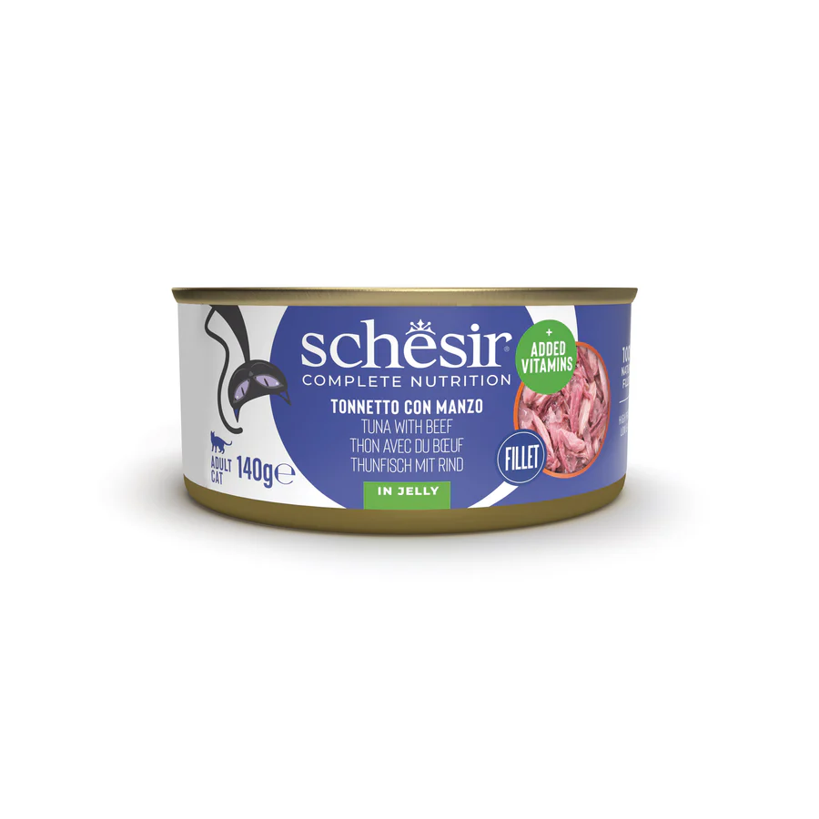 Schesir Complete Nutrition Tuna with Beef in Jelly Wet Cat Food, 140g - شيسير كومبليتي نوتريشن — للقطط طعام رطب بنكهة التونة، 140 جم