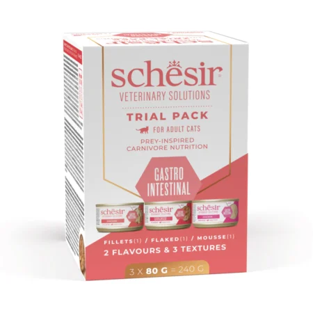 Schesir Veterinary Solution Gastrointestinal Variety Pack, Wet Cat Food 3x80g - شيسير فيتيريناري سولوشن — للقطط طعام رطب، عدد 3 × 80 جم، 80 جم