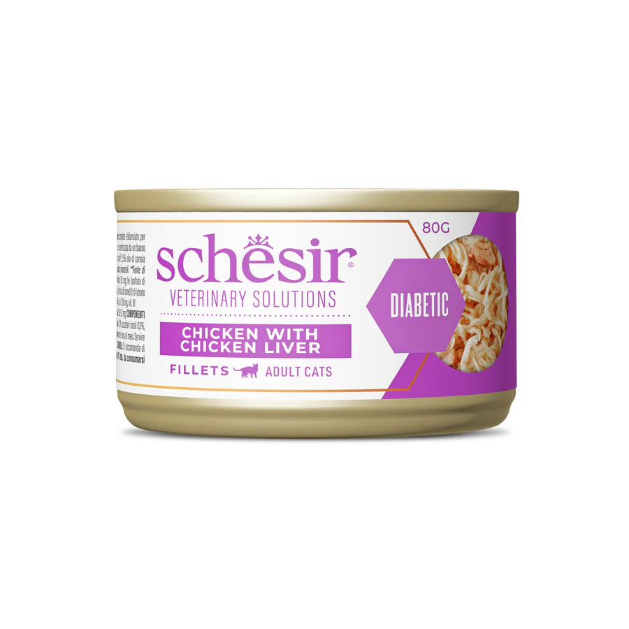 Schesir Veterinary Solution Diabetic Fillets Chicken with Chicken Liver, Wet Cat Food 8x80g - شيسير فيتيريناري سولوشن — للقطط طعام رطب بنكهة الدجاج، عدد 8 × 80 جم، 80 جم - Image 2