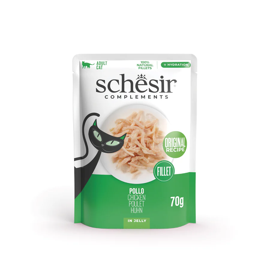 Schesir Chicken fillets in jelly Wet Cat Food, 70g - شيسير تشيكين فيلليتس — للقطط طعام رطب بنكهة الدجاج، 70 جم
