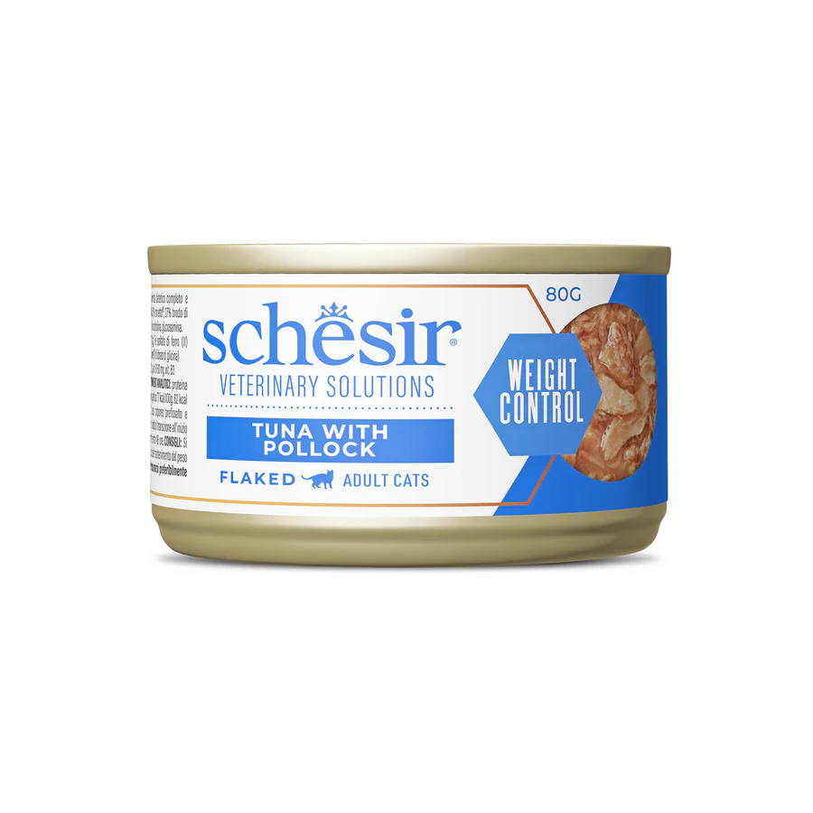 Schesir Veterinary Solution Weight Control Flacked Tuna with Pollock, Wet Cat Food 8x80g - شيسير فيتيريناري سولوشن — للقطط طعام رطب بنكهة التونة، عدد 8 × 80 جم، 80 جم - Image 2